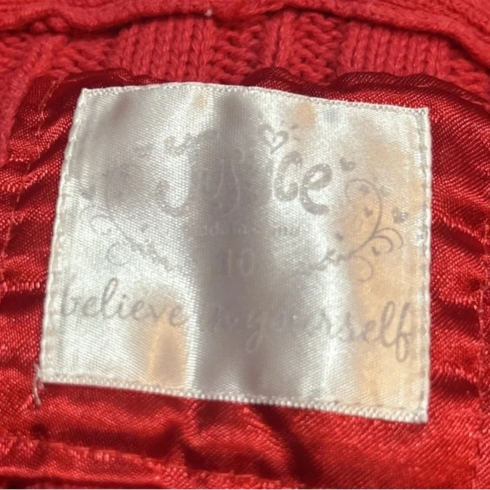 Justice Girls Y2K Red Cable Knit Hooded Sweater Cardigan Size 10‎ Cozy 2010